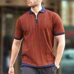 Zip Up Tipped Textured Stripes Polo // Tile (2XL)