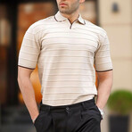 Tipped Striped Textured Polo // Beige (M)