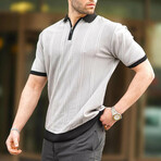 Zip Up Tipped Textured Stripes Polo // Gray (XL)