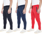 Set of 3 // Fleece Zipper Pockets Joggers // Black + Navy + Red (M)