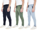 Set of 3 // Fleece Zipper Pockets Joggers // Black + Olive + Heather Gray (L)