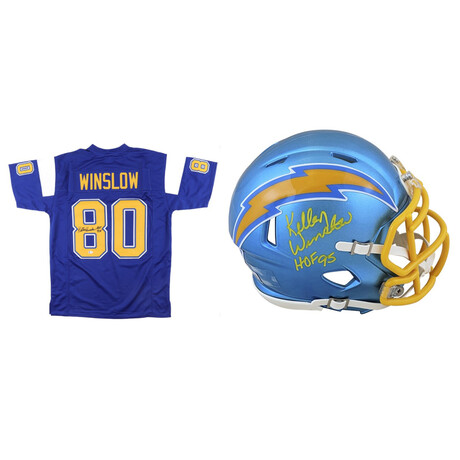 Kellen Winslow Jersey Inscribed "HOF 95" + Kellen Winslow  Chargers Flash Alternate Speed Mini Helmet Inscribed "HOF 95" // Signed