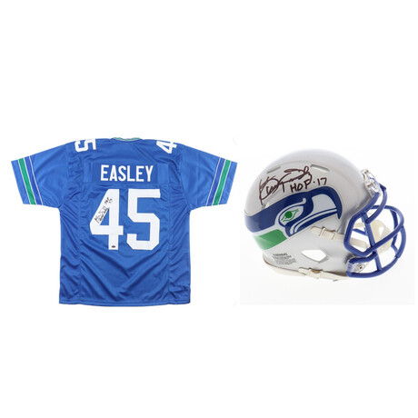 Kenny Easley Jersey Inscribed "HOF 17" + Kenny Easley  Seahawks Throwback Speed Mini Helmet Inscribed "HOF '17" // Signed