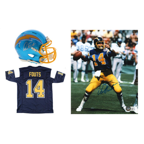 Dan Fouts Chargers Jersey, Dan Fouts  Chargers Photo + Dan Fouts Chargers Flash Alternate Speed Mini Helmet // Signed