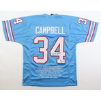 Earl Campbell Career Highlight Stat Jersey Inscribed "HOF 91" + Earl Campbell Oilers Mini Helmet Inscribed "HOF 91" // Signed