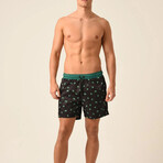 Regular Fit Swim Shorts Alien Print // Black + Green (S)