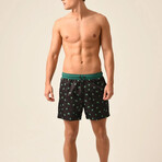 Regular Fit Swim Shorts Alien Print // Black + Green (L)