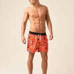 Regular Fit Swim Shorts Looney Tunes Print // Orange + Black (2XL)