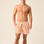 Regular Fit Swim Shorts Waves Print // White + Light Orange (S)