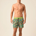 Regular Fit Swim Shorts Papaya Print // Green (2XL)