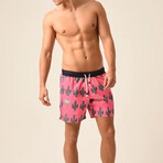 Regular Fit Swim Shorts Cactus Print // Fuschia + Black (2XL)