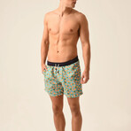 Regular Fit Swim Shorts Bananas Print // Mint + Black (M)