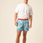 Regular Fit Swim Shorts Swirls Print // Turquoise + White (2XL)