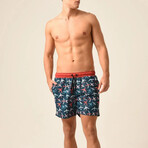 Regular Fit Swim Shorts Airplane Print // Indigo + Orange (2XL)