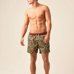 Regular Fit Swim Shorts Corks Print // Khaki + Brown (2XL)