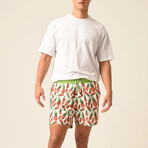 Regular Fit Swim Shorts Pinapples Print  // White + Green (S)