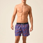 Regular Fit Swim Shorts Crabs Print // Purple + Black (XL)