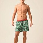 Regular Fit Swim Shorts Pandas Print // Green + Orange (2XL)