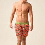 Regular Fit Swim Shorts Corks Print // Orange + Green (2XL)