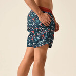 Regular Fit Swim Shorts Airplane Print // Indigo + Orange (M)