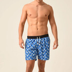 Regular Fit Swim Shorts Penguins Print // Sax + Black (XL)