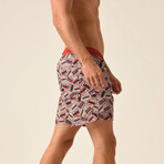 Regular Fit Swim Shorts Cassettes Print // Gray + Orange (S)