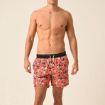 Regular Fit Swim Shorts Sharks Print // Orange + Black (L)