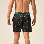 Regular Fit Swim Shorts Alien Print // Black + Green (L)