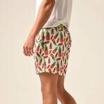 Regular Fit Swim Shorts Pinapples Print  // White + Green (S)