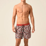 Regular Fit Swim Shorts Cassettes Print // Gray + Orange (L)