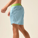 Regular Fit Swim Shorts Circles Print  // Light Blue + Green (2XL)