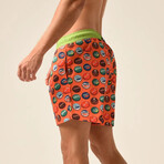 Regular Fit Swim Shorts Corks Print // Orange + Green (2XL)