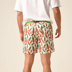 Regular Fit Swim Shorts Pinapples Print  // White + Green (S)