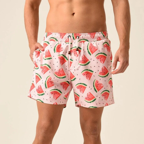 Regular Fit Swim Shorts Watermelon Print // Light Pink (S)