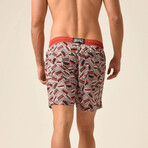 Regular Fit Swim Shorts Cassettes Print // Gray + Orange (S)