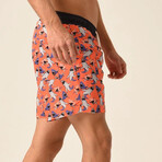 Regular Fit Swim Shorts Sharks Print // Orange + Black (M)