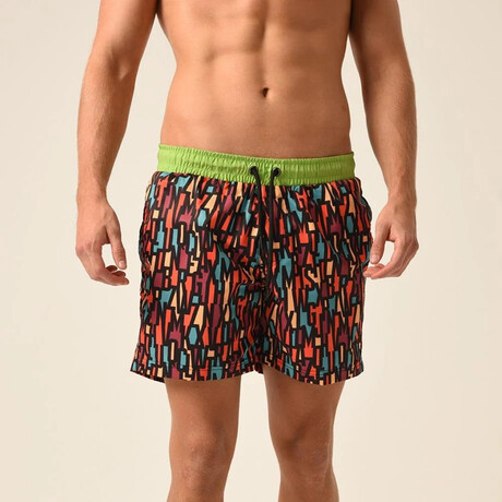 Regular Fit Swim Shorts Letters Print // Multicolor (S)