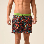 Regular Fit Swim Shorts Letters Print // Multicolor (L)