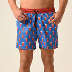 Regular Fit Swim Shorts Soda Print // Blue + Orange (S)