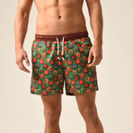 Regular Fit Swim Shorts Corks Print // Khaki + Brown (S)