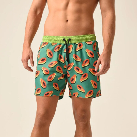 Regular Fit Swim Shorts Papaya Print // Green (S)