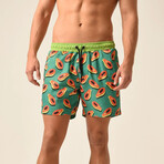 Regular Fit Swim Shorts Papaya Print // Green (M)