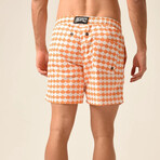 Regular Fit Swim Shorts Waves Print // White + Light Orange (L)