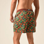 Regular Fit Swim Shorts Corks Print // Khaki + Brown (M)