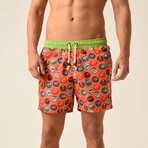 Regular Fit Swim Shorts Corks Print // Orange + Green (XL)