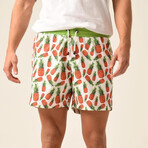 Regular Fit Swim Shorts Pinapples Print  // White + Green (2XL)