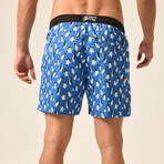 Regular Fit Swim Shorts Penguins Print // Sax + Black (S)