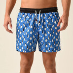 Regular Fit Swim Shorts Penguins Print // Sax + Black (XL)