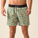 Regular Fit Swim Shorts Bananas Print // Mint + Black (S)