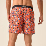 Regular Fit Swim Shorts Sharks Print // Orange + Black (2XL)